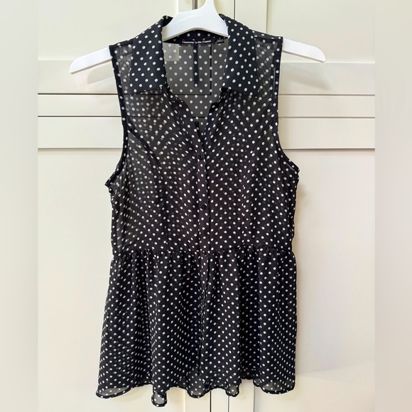 happening in the present Tops - HAPPENING IN THE PRESENT Black/White Polka Dot Sleeveless Sheer Tunic Top S